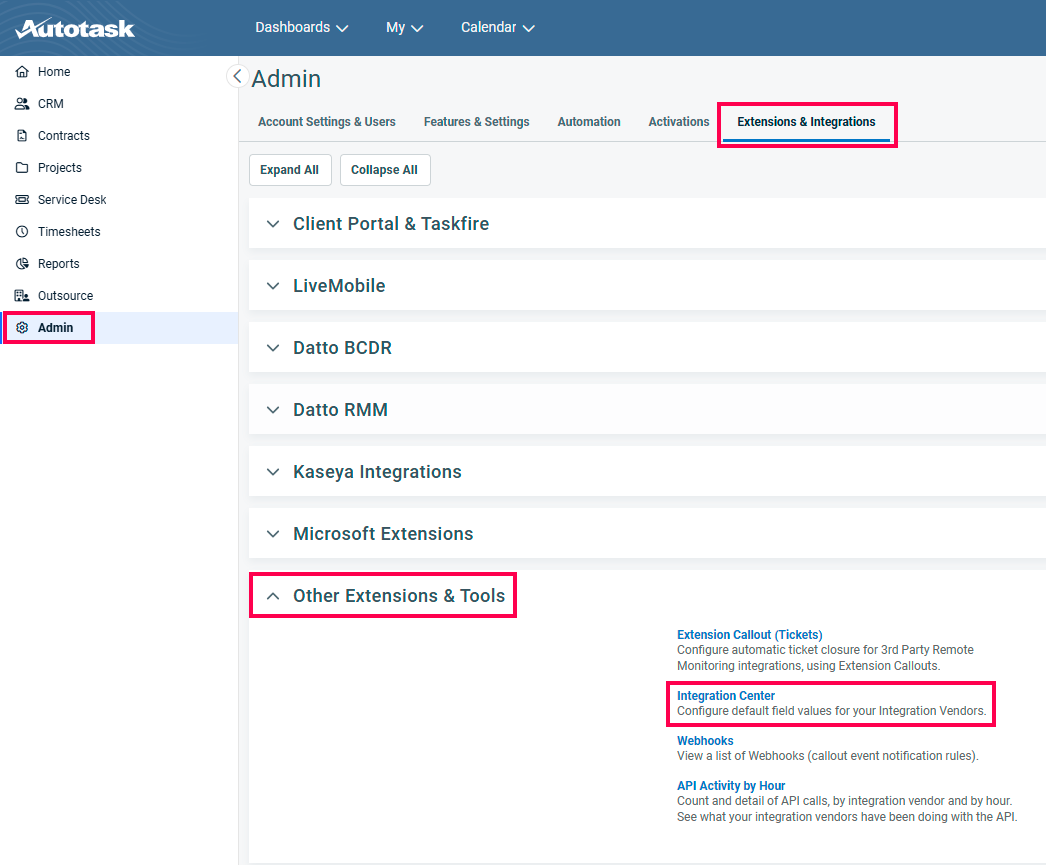 autotask integration center
