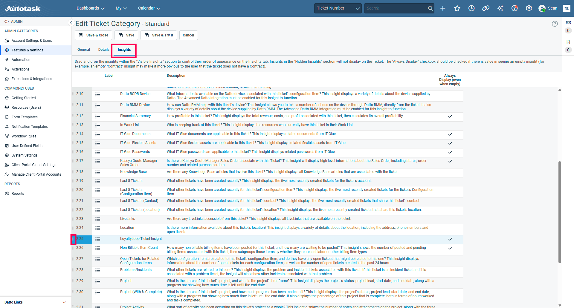 autotask ticket insights for loyaltyloop