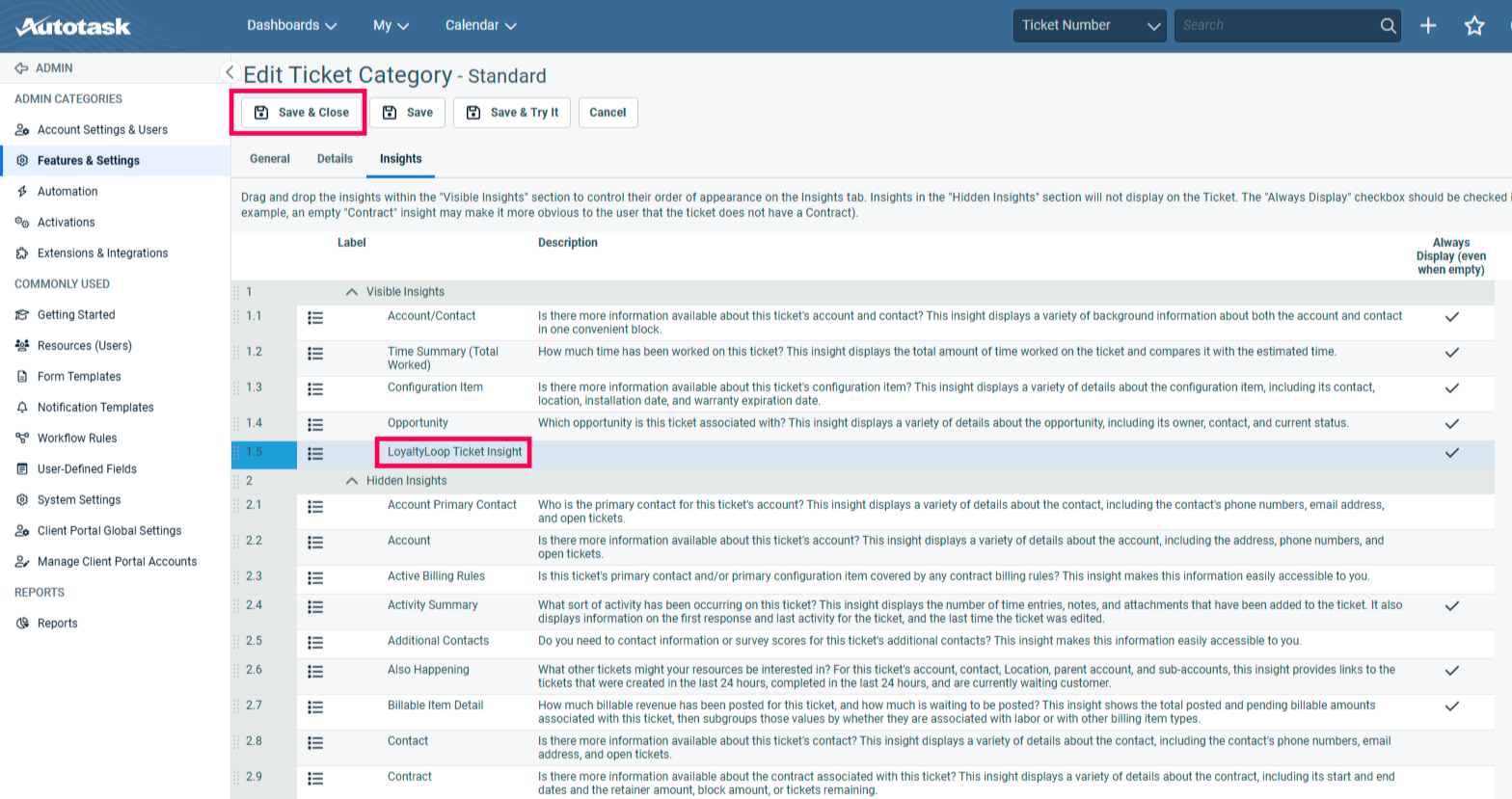 autotask ticket insights for loyaltyloop