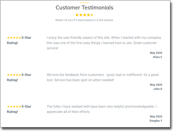 Customer testimonials example