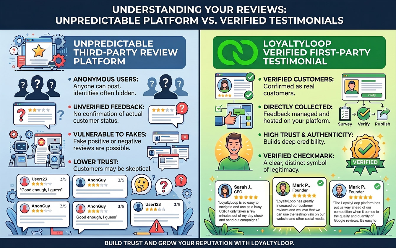 Comparison between first-party testimonials and third-party reviews