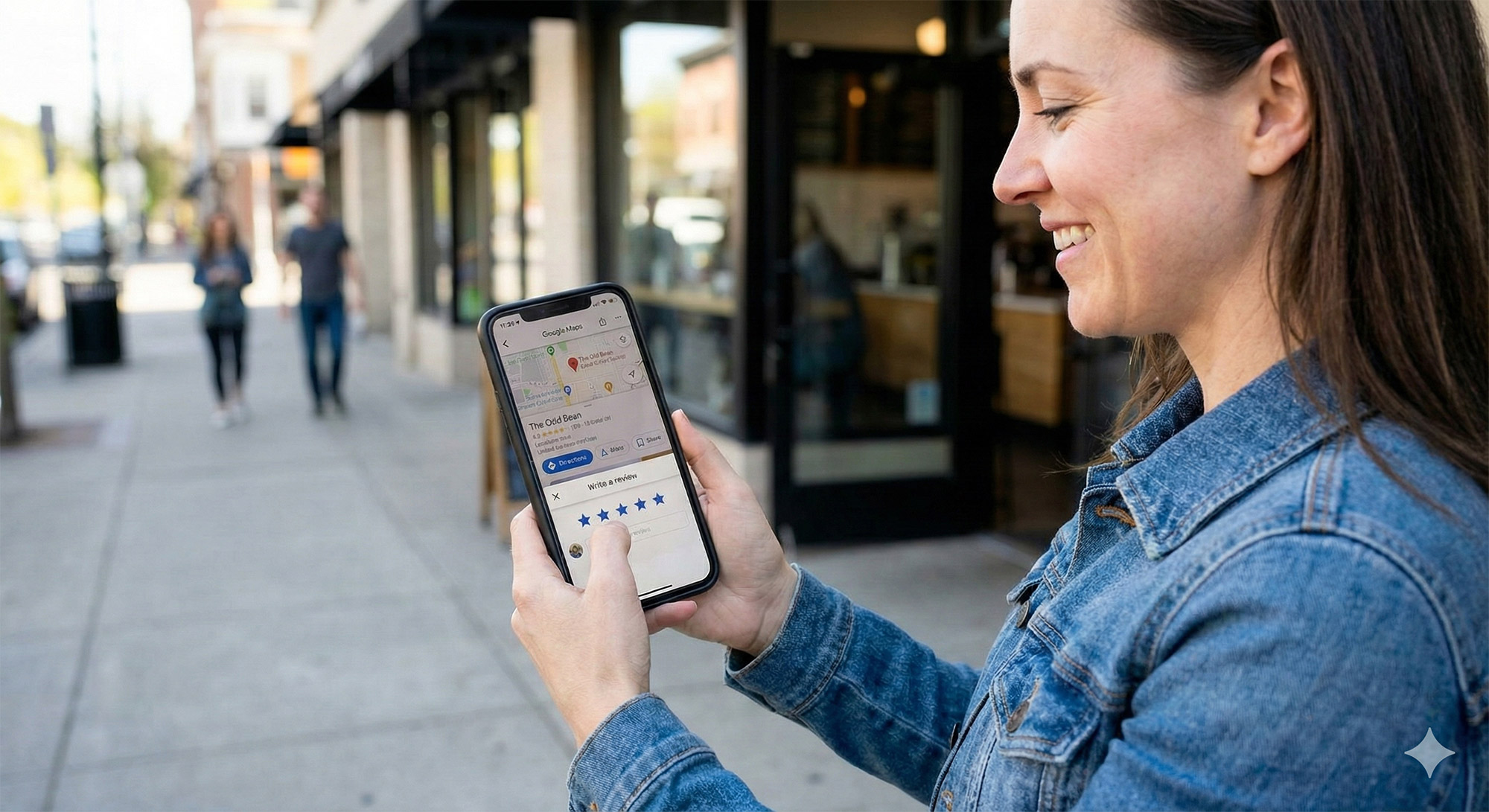 woman posting google review