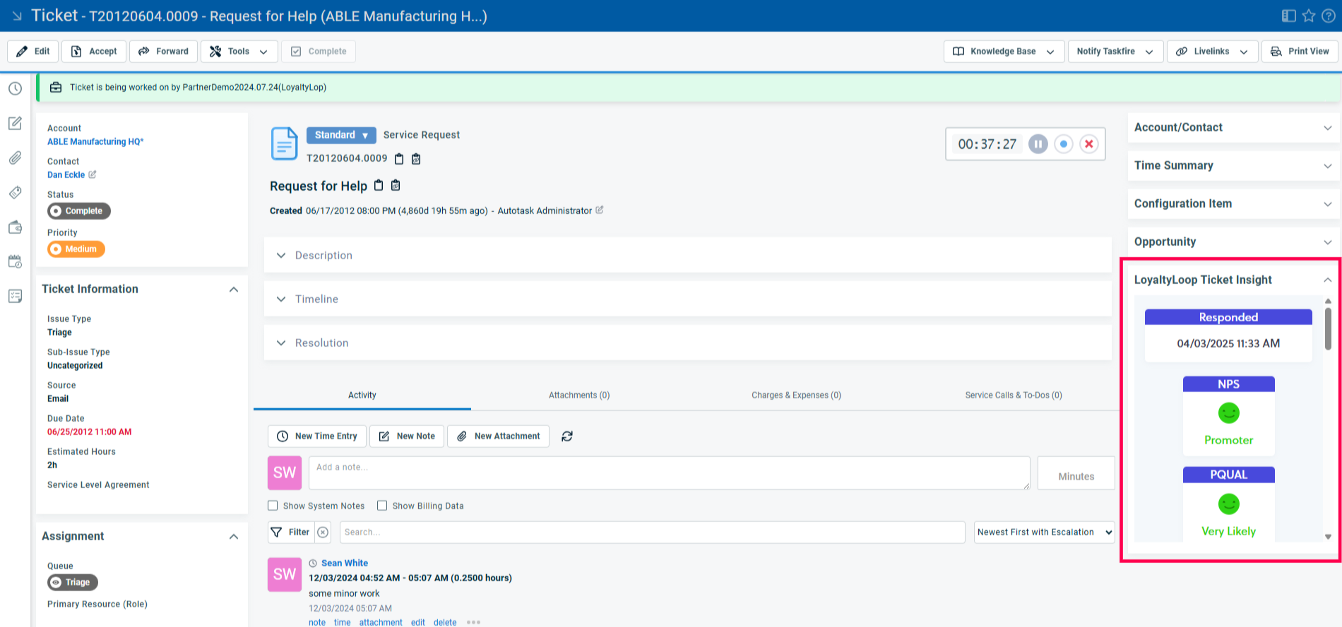 autotask ticket insights for loyaltyloop