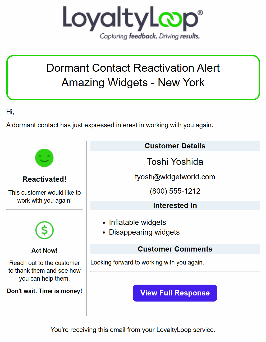 LoyaltyLoop Dormant Account Reactivate Alert