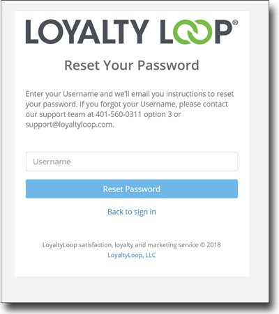 loyaltyloop reset password screen