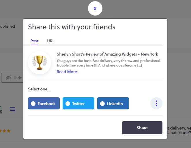 share reviews on social channels